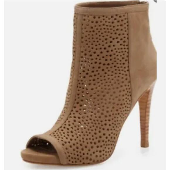 Stuart Weitzman In & Out Tan Nubuck Peep Toe Stiletto Bootie size 10 - Picture 6 of 16